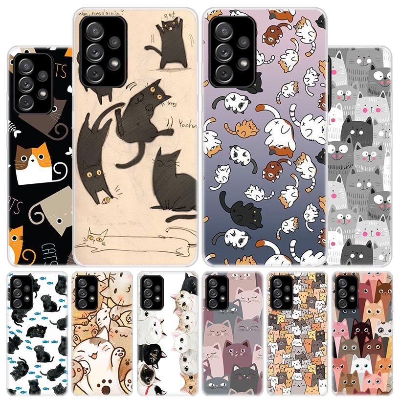 Cartoon Cute Cats Background Phone Case for Samsung Galaxy A52 A51 A50S A12 A22 A32 A72 A10S A30S A31 A71 Note 20 Ultra 10 Plus