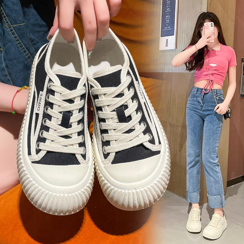 Canvas Thick Baseplate Shoes 2025 Spring and Autumn New Women's Trend Versatile Breathable Biscuit Shoes Light and Non-slip