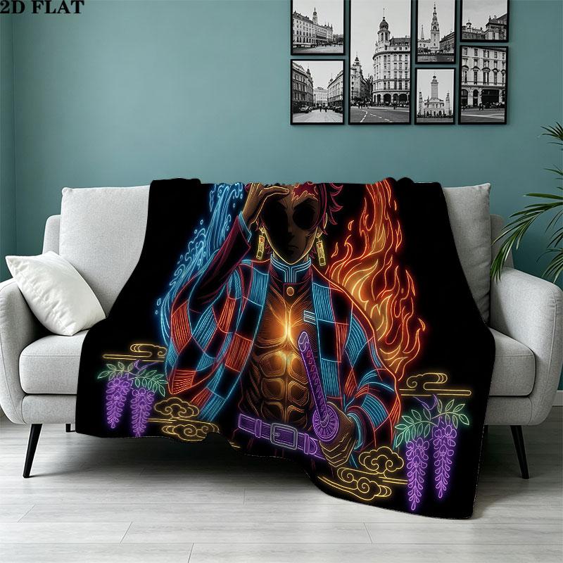 1PC Demon Slayer Patterned Flannel Blanket Suitable For All Seasons For Home Decor Warmth And Comfort Gifts Holiday Present