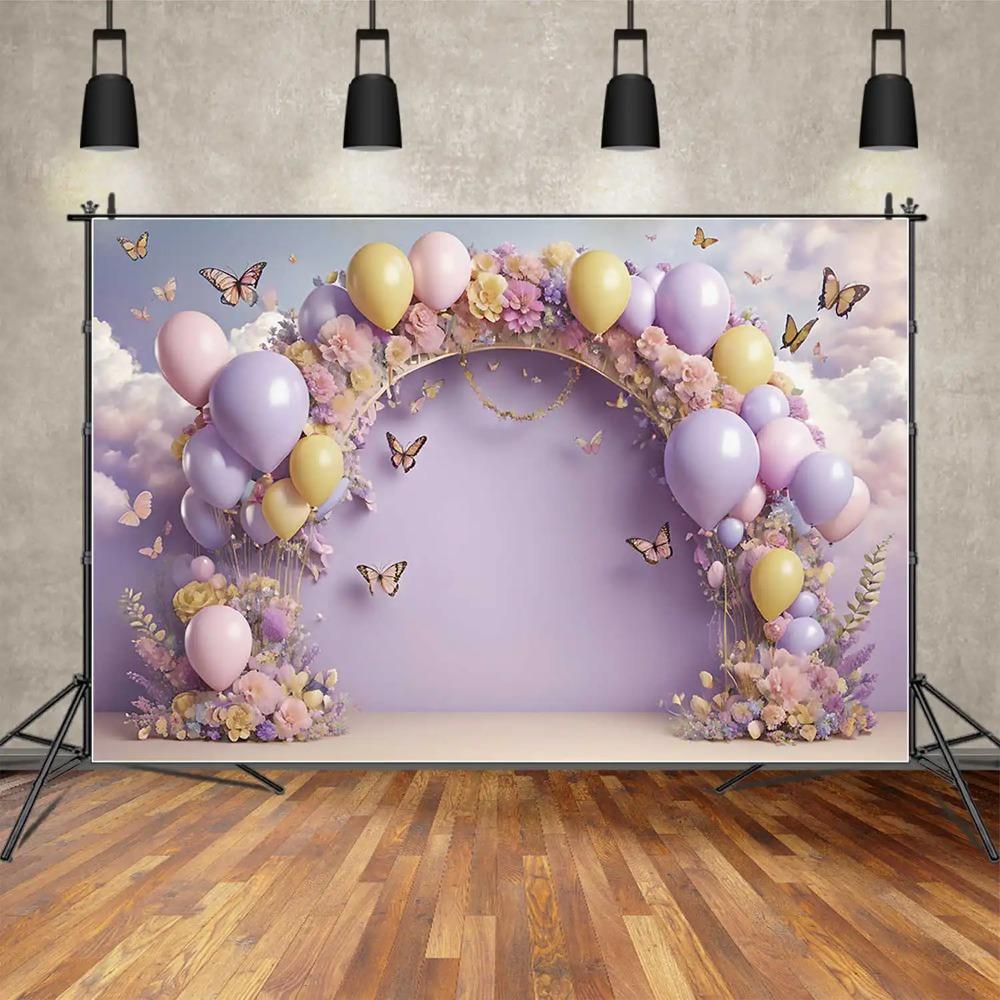Children's birthday hot air balloon themed party photography Backdrop, floral arch, home decoration, photography studio Backdrop1