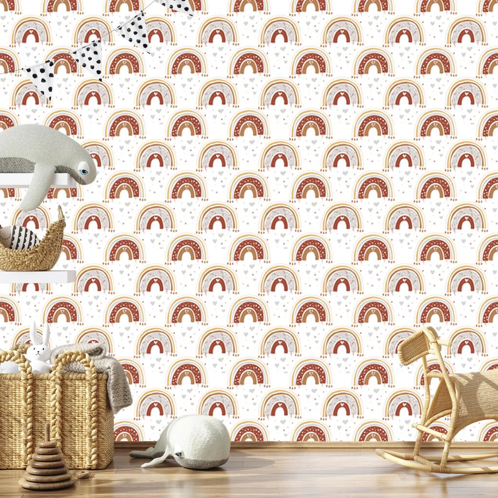 Rainbows and Butterflies Boho Wallpaper Orange, Light Gray and Cream 50x1000