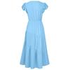 Women Summer Casual V-Neck Slim Dress Solid Color A-Line High Waist Layered Long Dresses Spring Short Lotus Leaf Sleeve S-XL