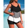Женский повседневный комплект танкини, комплект из 2 предметов: топ с оборками и лифчиком контрастного цвета большого размера и укороченные трусы-боксеры