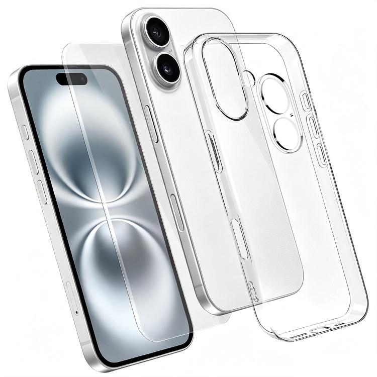 3‑in‑1 Set Clear TPU Phone Case + High Alumina Tempered Glass Screen & Lens Protector For iPhone
