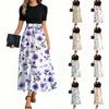 Women's Elegant Fashion Floral Print Belted Short Sleeve Round Neck Splicing Casual Dress