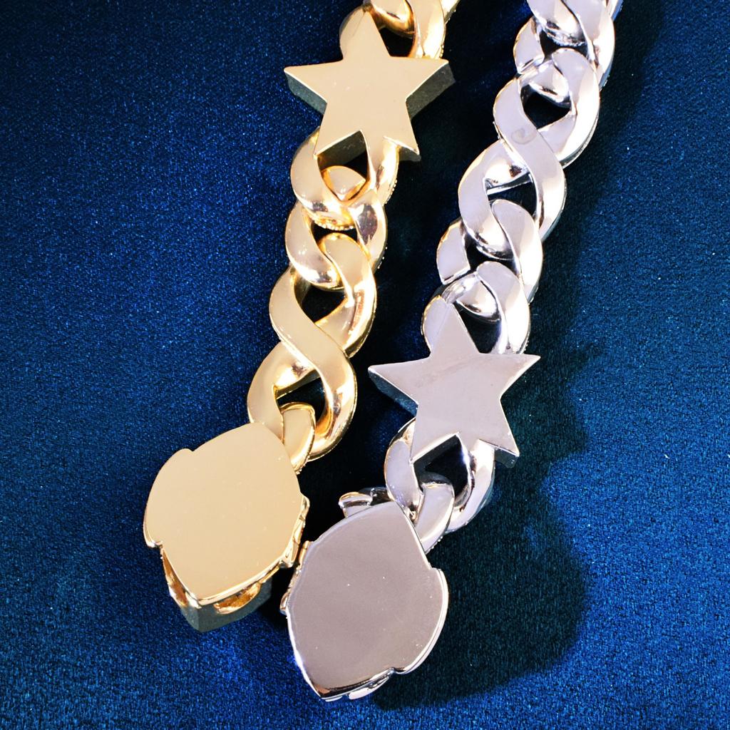 Golden Color Star Miami Cuban Bracelet Chain Jewelry For Men Women Iced Out Zircon Hip Hop Rock Link