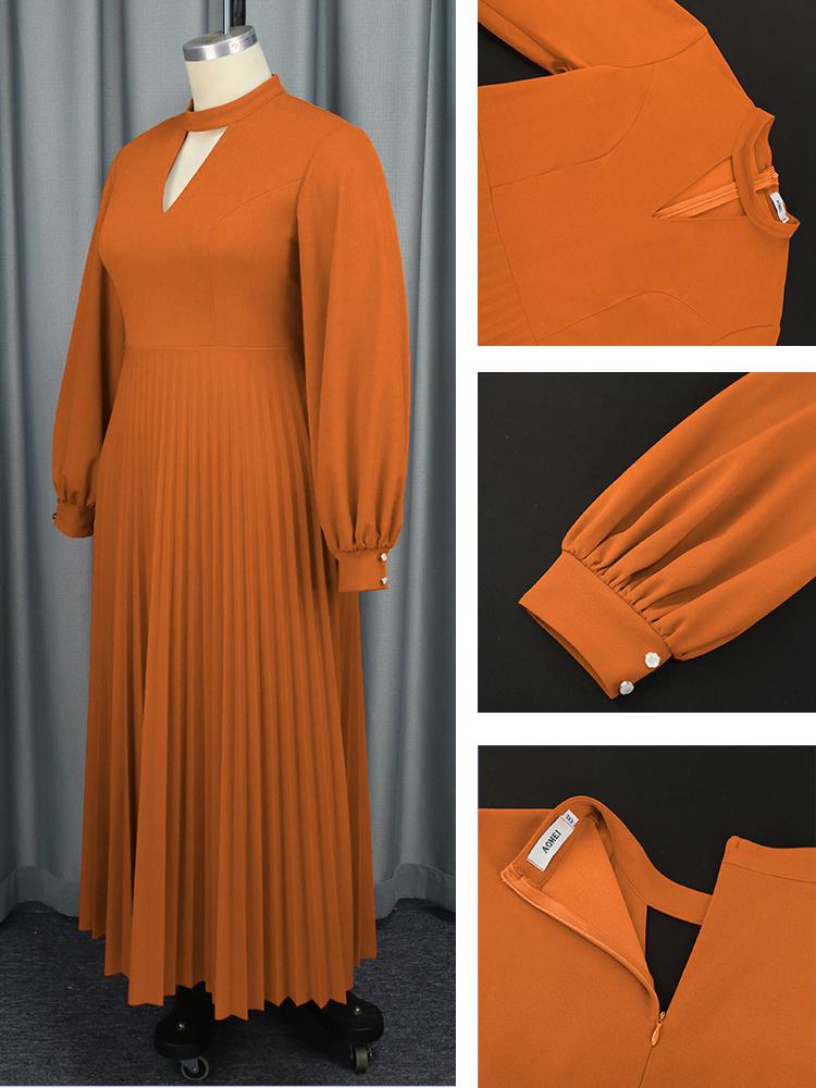 AOMEI Плиссированные вечерние платья с длинными рукавами для женщин с круглым вырезом и вырезом на груди Элегантные халаты трапециевидной формы Стильные вечерние платья для торжественных мероприятий