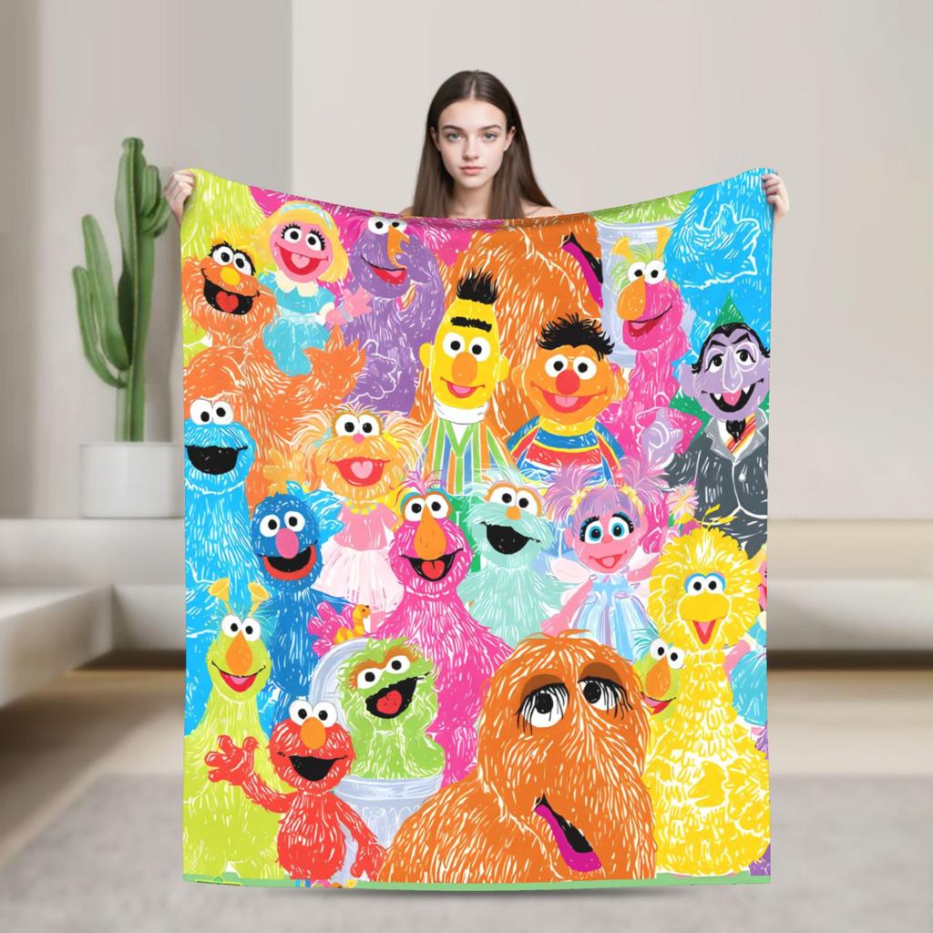 Pink Characters Sesames Streets Cartoon Warm Blanket  Picnic Plush Throw Blanket Fashion Flannel Bedspread Sofa Bed Cover