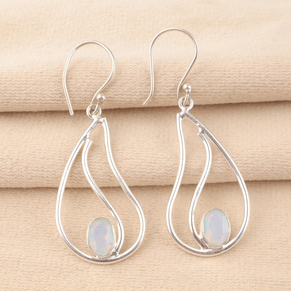 October Milky Opal Stone 925 Silver Engagement Dangle Birthday Earrings Jewelry EE-139-12