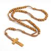 Natural Wood Bead Rosary Necklace Hand-Woven Necklace Jewelry