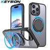 KEYSION Противоударный матовый чехол для MagSafe для iPhone 16 Pro Max с вращающимся на 360 ° магнитным кольцом-подставкой, прозрачная задняя крышка для телефона