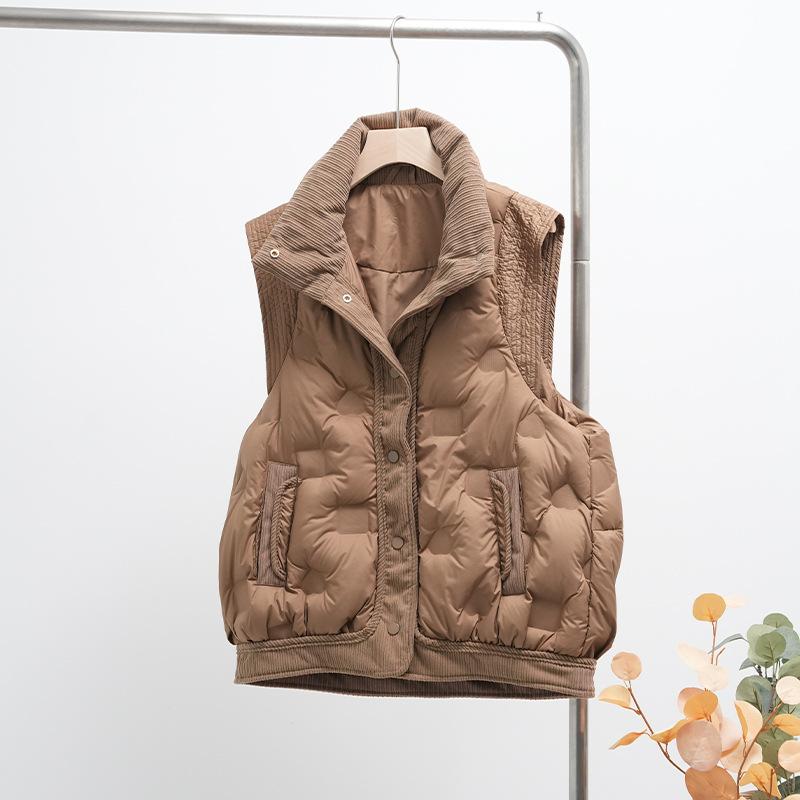 2024 Autumn and Winter New Down Stand-up Collar Vest Fashion Versatile Top Casual Pressure Glue Warm Vest Tide