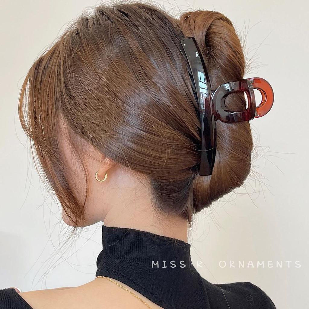 Элегантная летняя заколка для волос из смолы под черепаховый панцирь – Полукруглая матовая черная