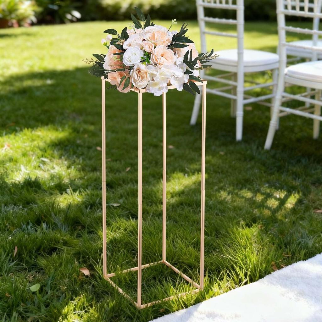 Wedding Flower Stand, 10PCS 80cm Column Flower Stand, Floral Stands with Metal Laminate, Gold Rectangular Floral Display Rack for Wedding, Party,