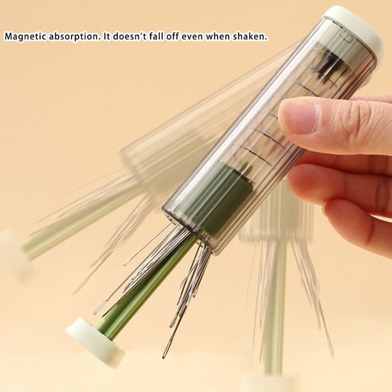 Retractable Magnetic Needle Holder Box with Thread Unpicker Large Eye Needle Thimble Multifunctional Sewing Tool Set