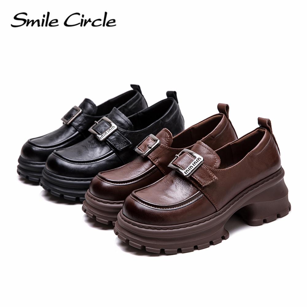 Женские мокасины из натуральной кожи с круглым носком и толстой подошвой, модные повседневные туфли на плоской подошве