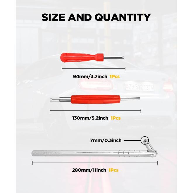 Tire Valve Stem Puller Tools Set,Includes Valve Stem Cores,4 Way Valve Core Remover,Single Head Tire Valve Core Remover,Valve Stem Taller, Tire
