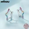 925 Sterling Silver Rainbow Star Ear Buckles Colorful Zircon Hoop Earrings for Women Party Fine Jewelry Gift