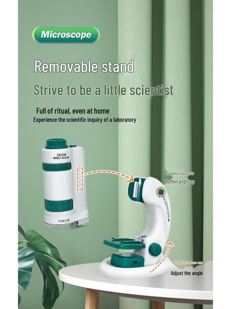 Портативный детский микроскоп, набор для научных экспериментов - развивающая игрушка для учеников начальной и средней школы, для мальчиков и девочек