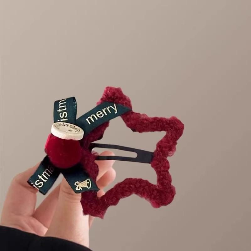 Красный бант-заколка для волос для женщин - Новогоднее украшение для головы, Милая заколка для челки и боковая заколка, Аксессуар для волос