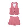 2025 Spring European & American Women's Linen V-Neck Vest + Shorts Set