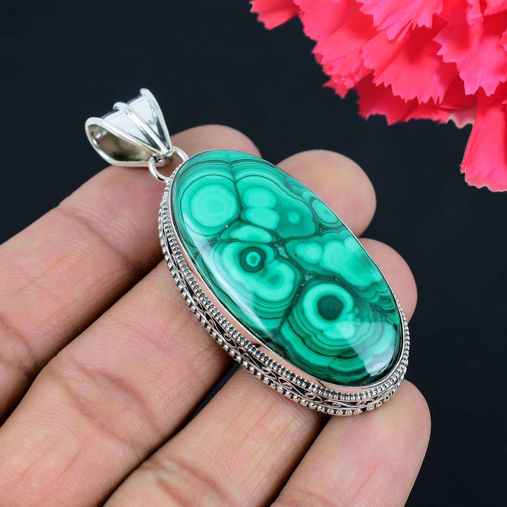 Кулон из драгоценного камня малахита, твердый кулон из стерлингового серебра 925 пробы, ювелирный подарок для унисекс