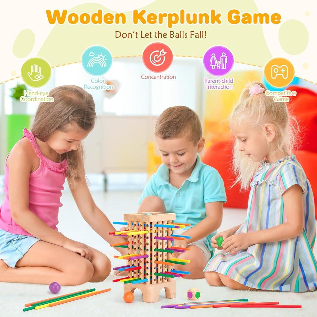 Деревянная игра Монтессори: 42 цветных палочки и кубика с башней для пиццы