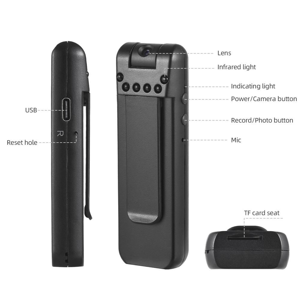 1080P Body Camera with Audio and Video Recording Wearable Body Cam Clip On Mini Camera Camcorder with 180 Degrees