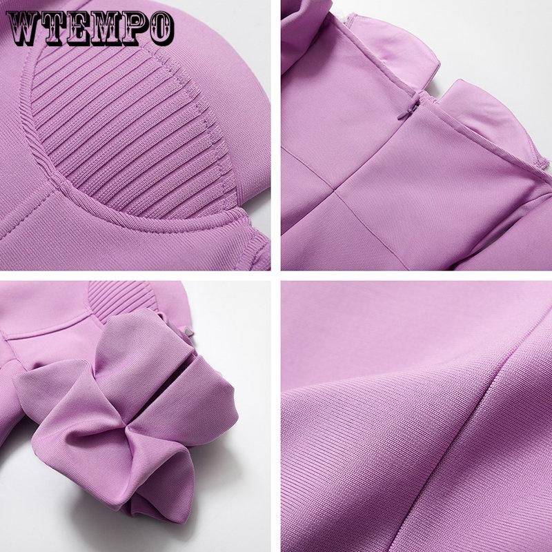 WTEMPO Летнее высокое качество женское длинное платье с открытыми плечами и боковым разрезом облегающее короткое платье с пышными рукавами для вечеринок знаменитостей