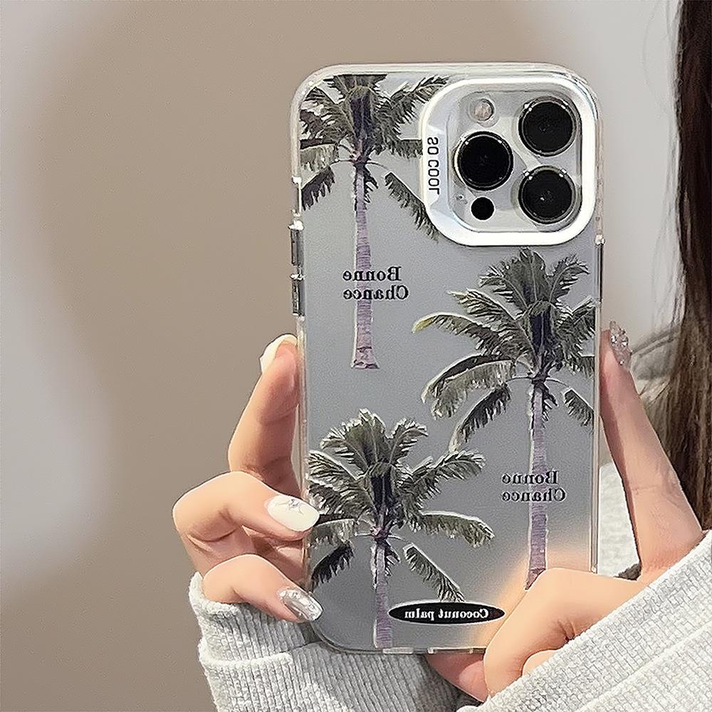 Trendy coconut tree electroplated iPhone 15 case suitable for 16 Pro Max, 12, Apple 13, 17, anti-drop