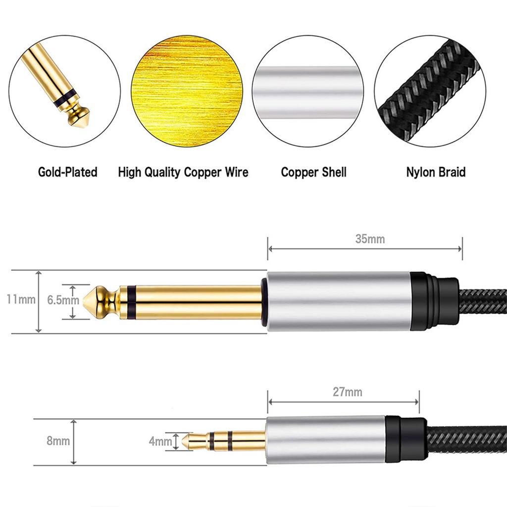 3.5mm TRS To 6.5mm TS Stereo Audio Cable Nylon Braided Audio Cable for Cellphone Amplifier Speaker Guitar Laptop 59inch