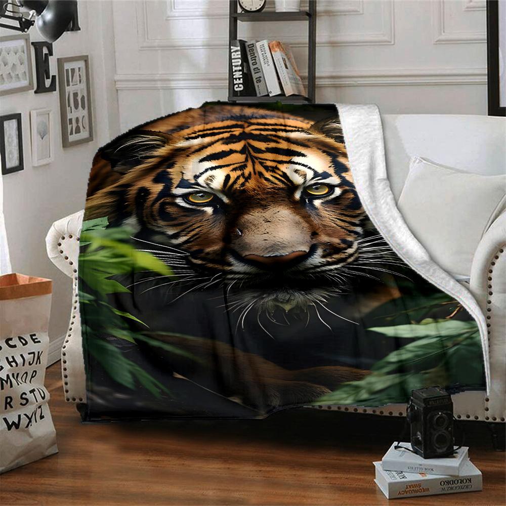 1pc Tiger Print Blanket Warm, Cozy, And Soft, Suitable for Sofas, Beds, Cars, And Office Use.Perfect for Camping And Travel, Making It a Great Gift fo