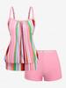 Rosegal Plus Size Stripes Colorblock Print Ruched Boyshort Tankini Set