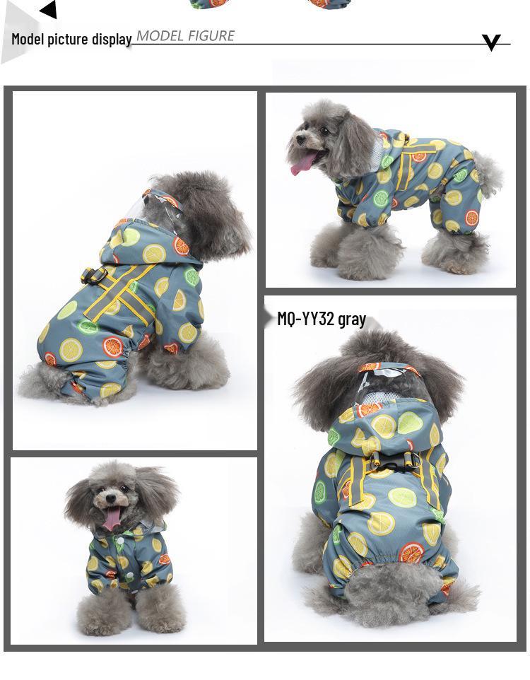 Universal Dog Raincoat with Foot Covers & Leash Access, Animal Design & Belly Wrap - Fits Small To Large Breeds
