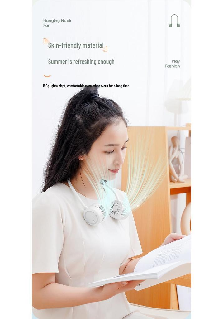 Portable USB Neck Fan - Silent, Foldable, Leafless Design for Outdoor Use