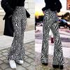 Women's Elasticated Waist Pants Zebra Print Stretch Casual Flared Pants