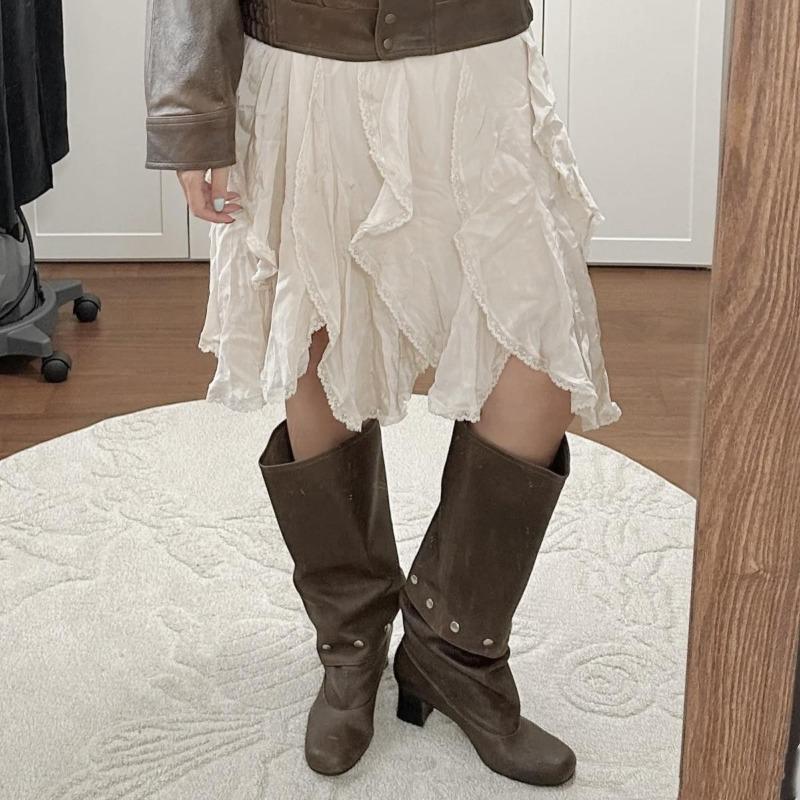Съемные ботинки до колена, которые можно носить двумя способами, осенние новые ретро ботинки на толстом каблуке с заклепками, тонкие высокие ботфорты