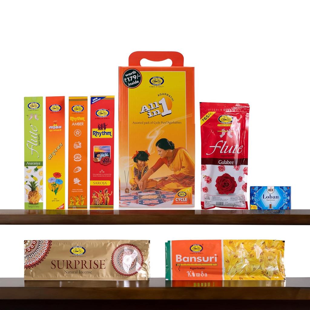 Cycle Pure Все в одном Ароматические палочки Упаковка 2 шт. Цветочный Древесный Масала Фруктовый Натуральный Аромат (173 шт. в упаковке)
