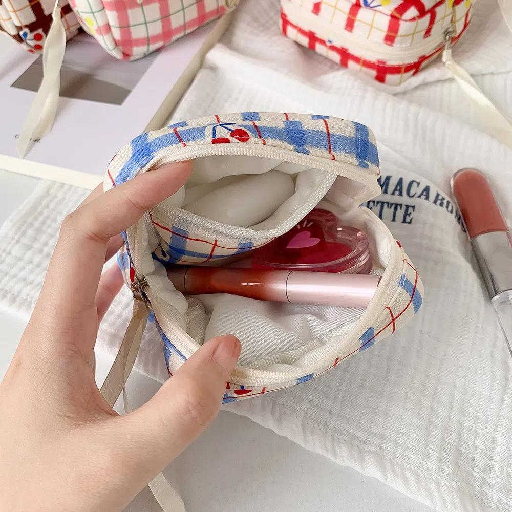 Checkered Cartoon Cherry Y2K Cherry Pencil Case Stationery Storage Bag Office Supplies