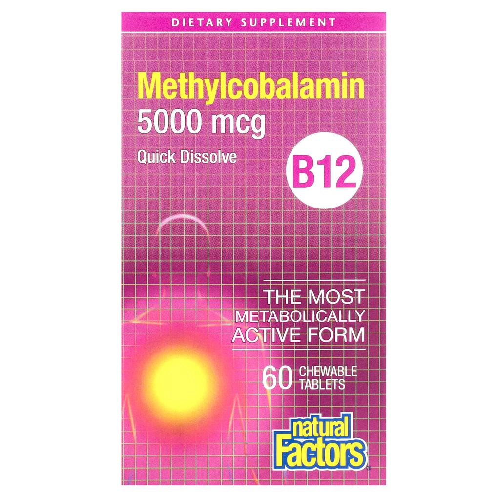 Natural Factors Метилкобаламин, B12, 5000 мкг, 60 жевательных таблеток