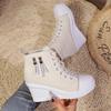 Wedge Side Zipper Increased High Breathable Sneakers 2025 New Women Lace-Up Platform Outdoor Wedge Invisible Heel Canvas Shoes