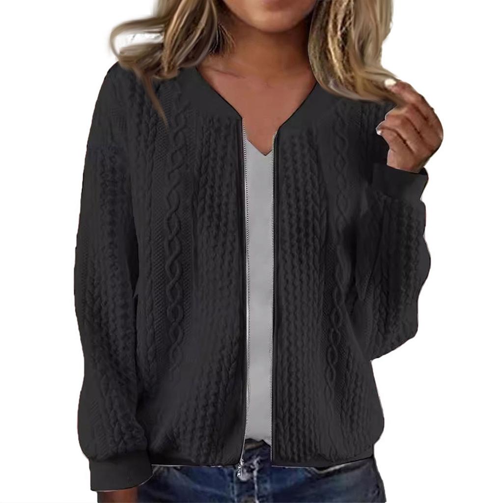 Women's Fashion Solid Color Loose Standing Collar Zipper Top Sport Coat