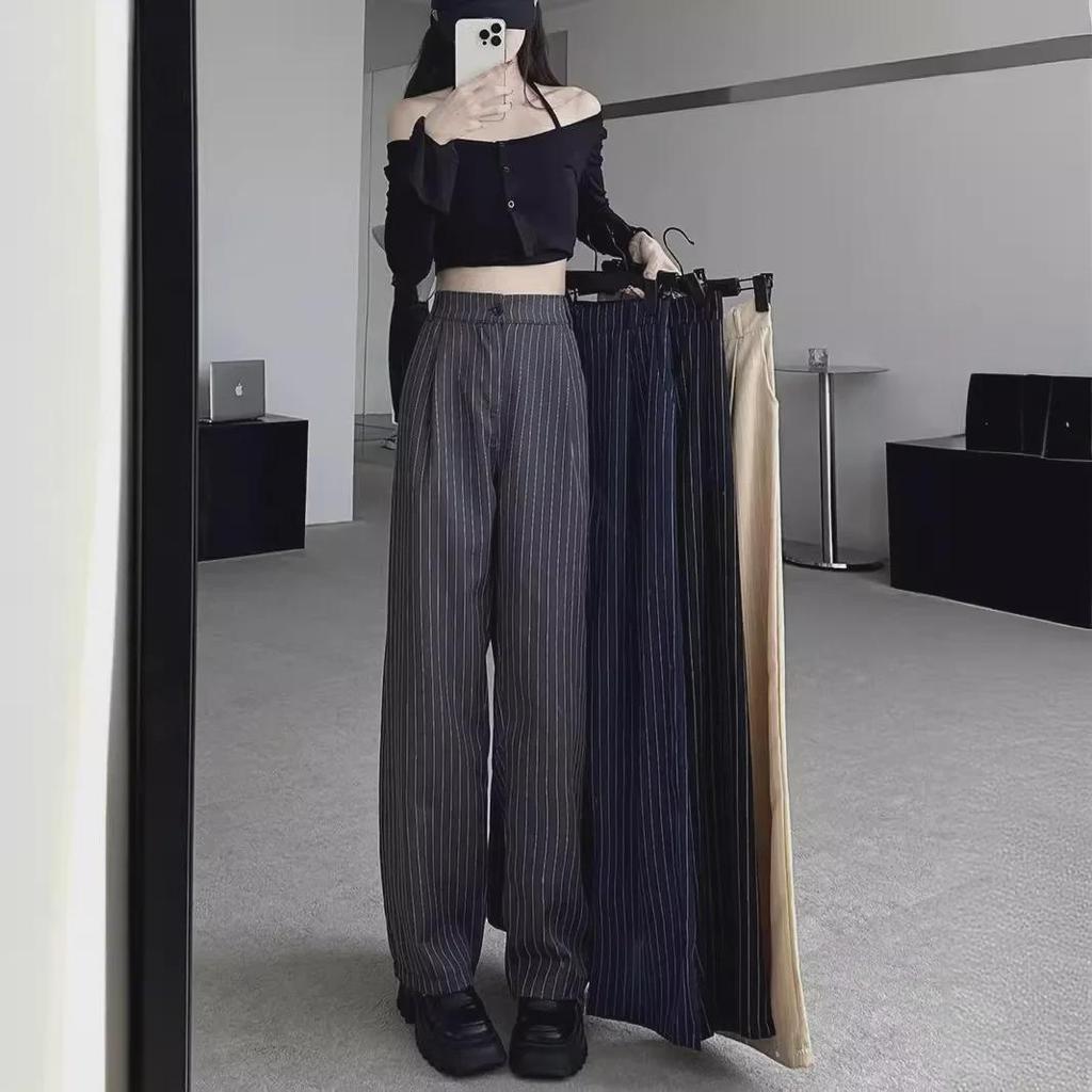 Women's Korean Striped Wide-Leg Pants - Slim, Versatile, Loose Fit for Spring & Autumn 2025