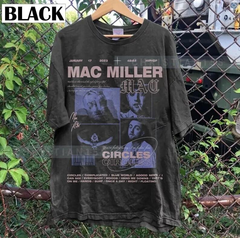 Винтажная черная футболка с графическим принтом Mac Miller Хип-хоп Рэп Музыка S-5XL