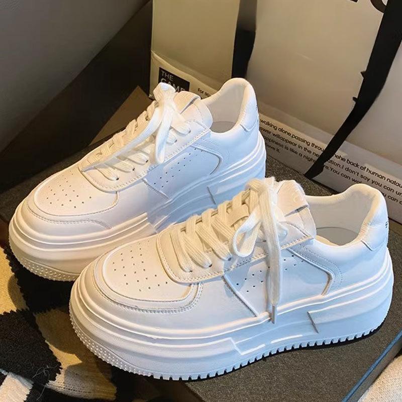 Кожаные кроссовки для сноуборда, детские, весенние, новые, на толстой подошве, белые, увеличивающие рост, студенческие, универсальные, повседневные, спортивные туфли