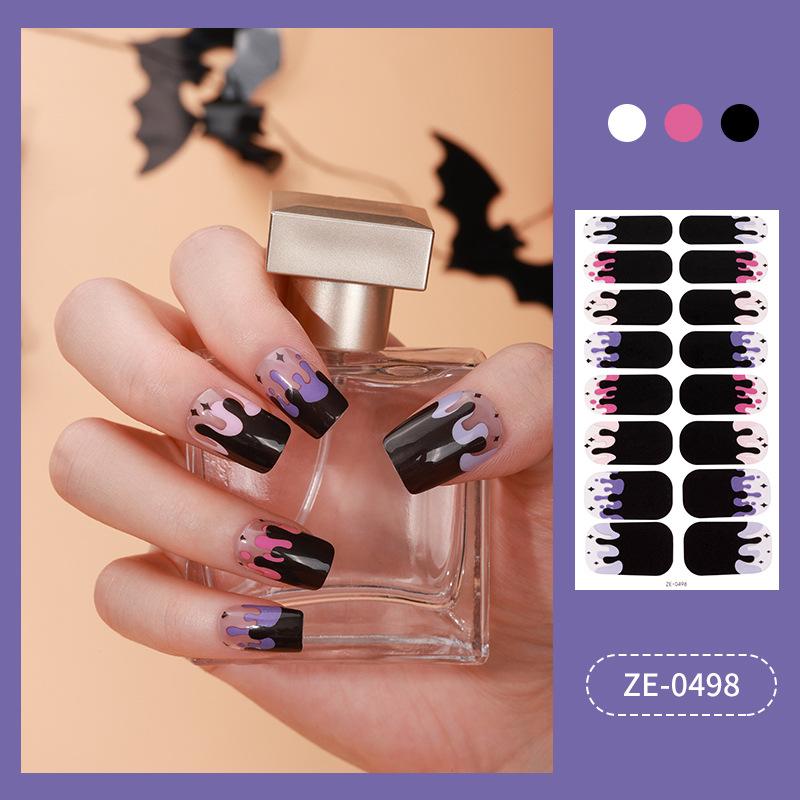 ZE Glow In Dark No-Cure Gel Nail Wraps, Full Cover Halloween Style Autumn Winter Nail Stickers, Nail Patch Films