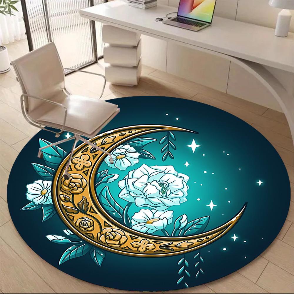 1pc Moon Flowers Office Round Area Rug, Mat Suitable ForOffice, Under Office Chairs Bedroom Living Room Home Decor, Room Deco