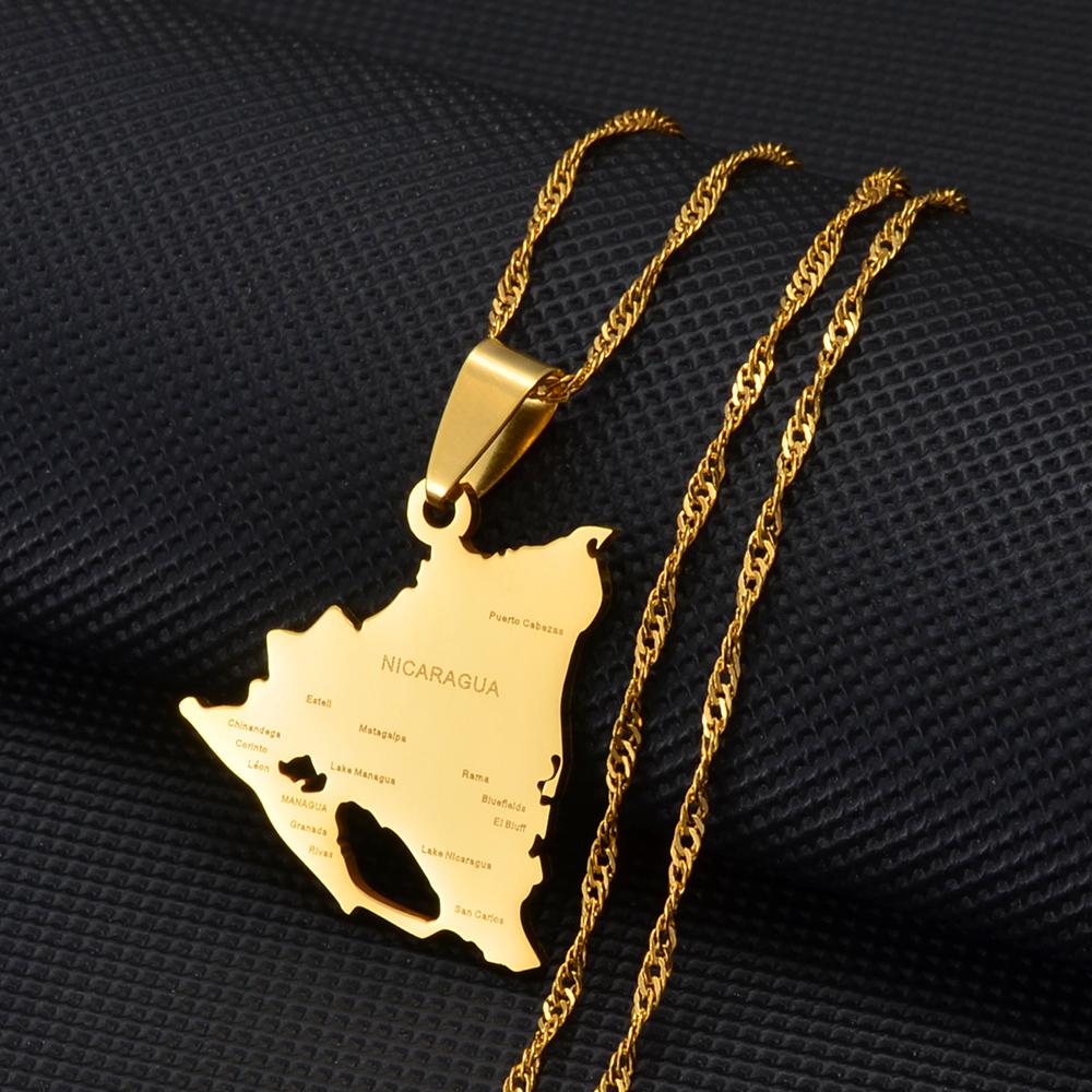 Anniyo Nicaragua Map With Cities Pendant Necklaces Silver Color/Gold-Plated Jewelry Nicaraguan Jewelry @266821