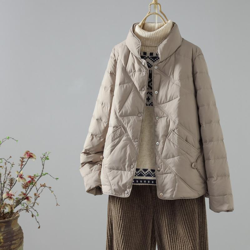 МОДА легкий пуховик с воротником-стойкой, женский, короткий, новый, белый, утиный пух, свободный, одежда для мам среднего возраста, легкая иностранная куртка