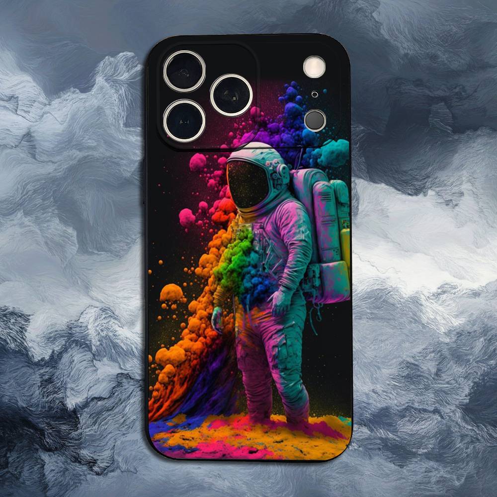 Милый Астронавт Для iPhone 12,14,13,15,16,11,17,X,Mini,XR,SE,XS,Plus,Pro,Max,8,7,Мягкий Силиконовый Черный Чехол